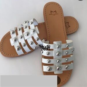 Marc Fisher Pava Studded Slide Sandals in white leather. NWT